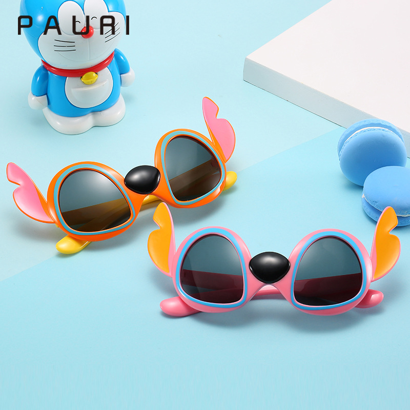 2021新款儿童太阳镜卡通史迪仔硅胶柔软舒适偏光墨镜可爱宝宝眼镜