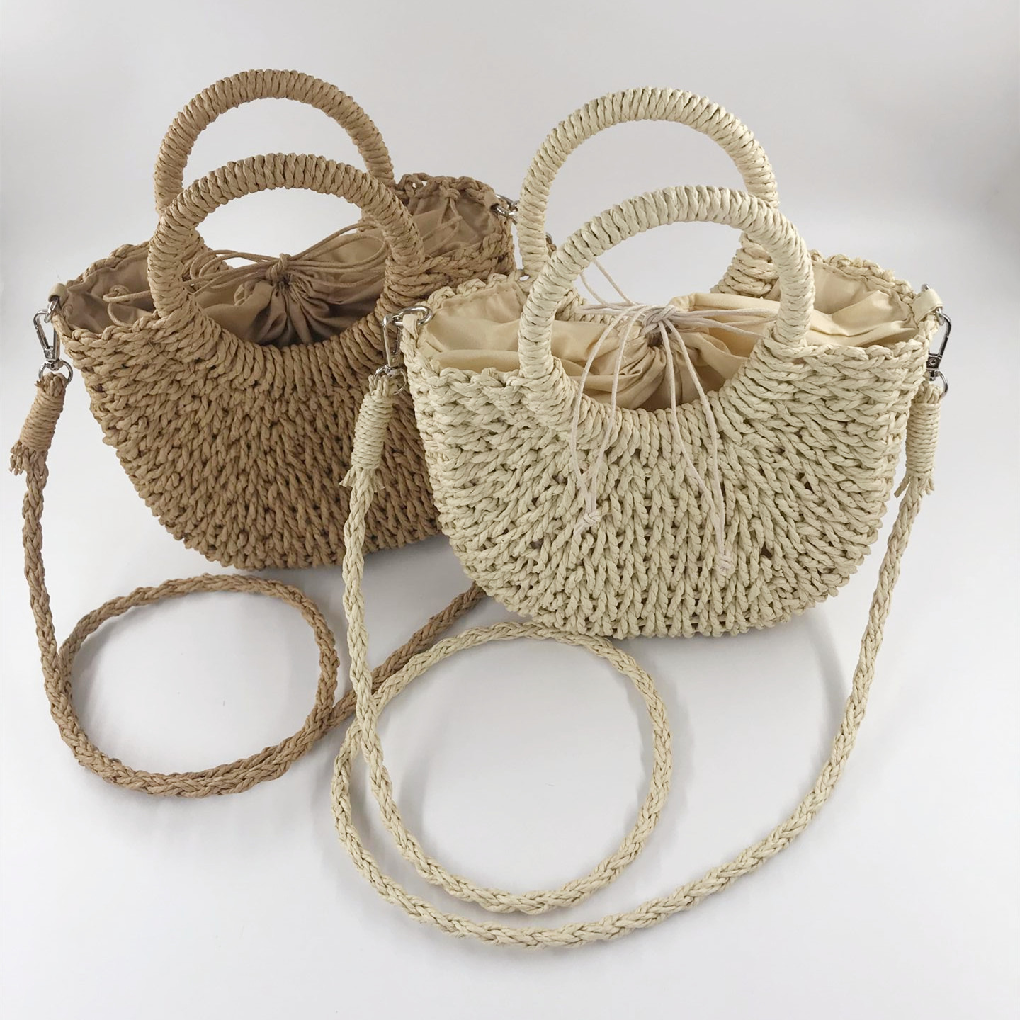 Factory Direct Sales Mini Straw Bag Crossbody Woven Bag Paper String Yuan Bucket Messenger Bag Women's Bag