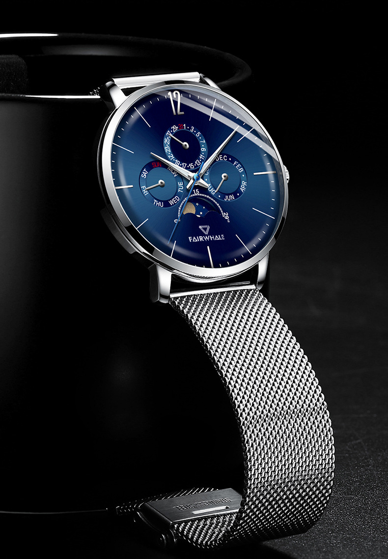 马克华菲名表品牌设计师手表男士真皮带防水石英男表学生防水精钢