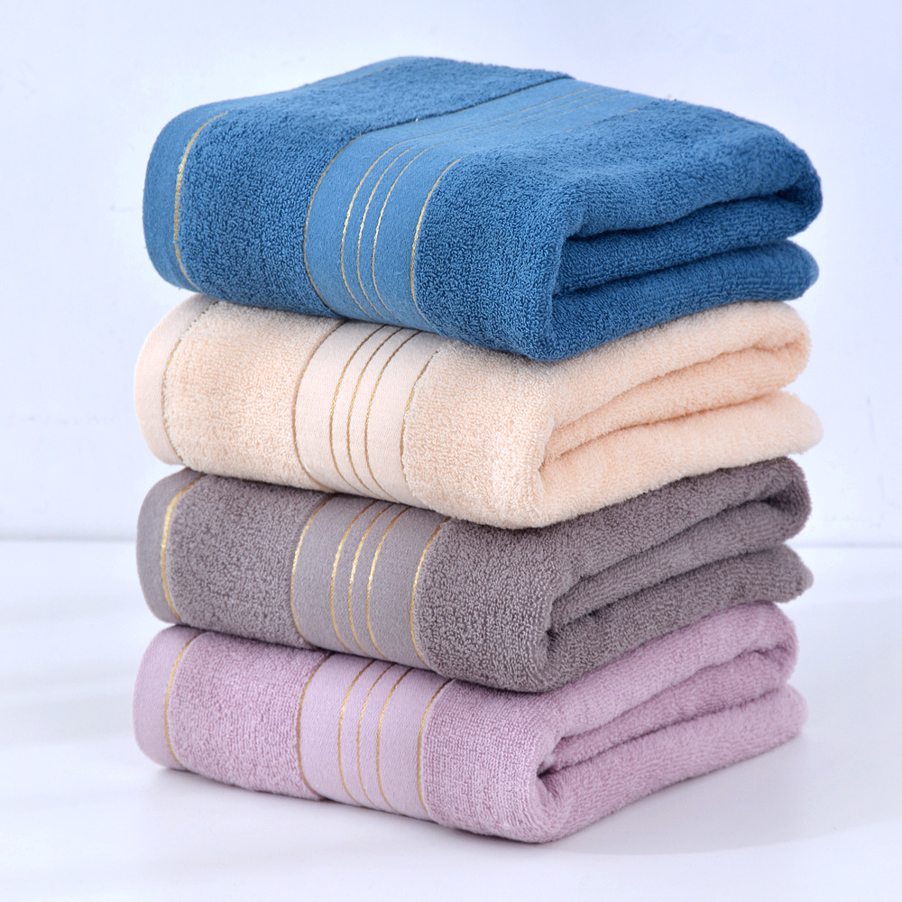 Factory Supply 350G Gold Silk Plain Bath Towel Home Daily Hotel Bath Towel Gift Logo Embroidery Soft Absorbent