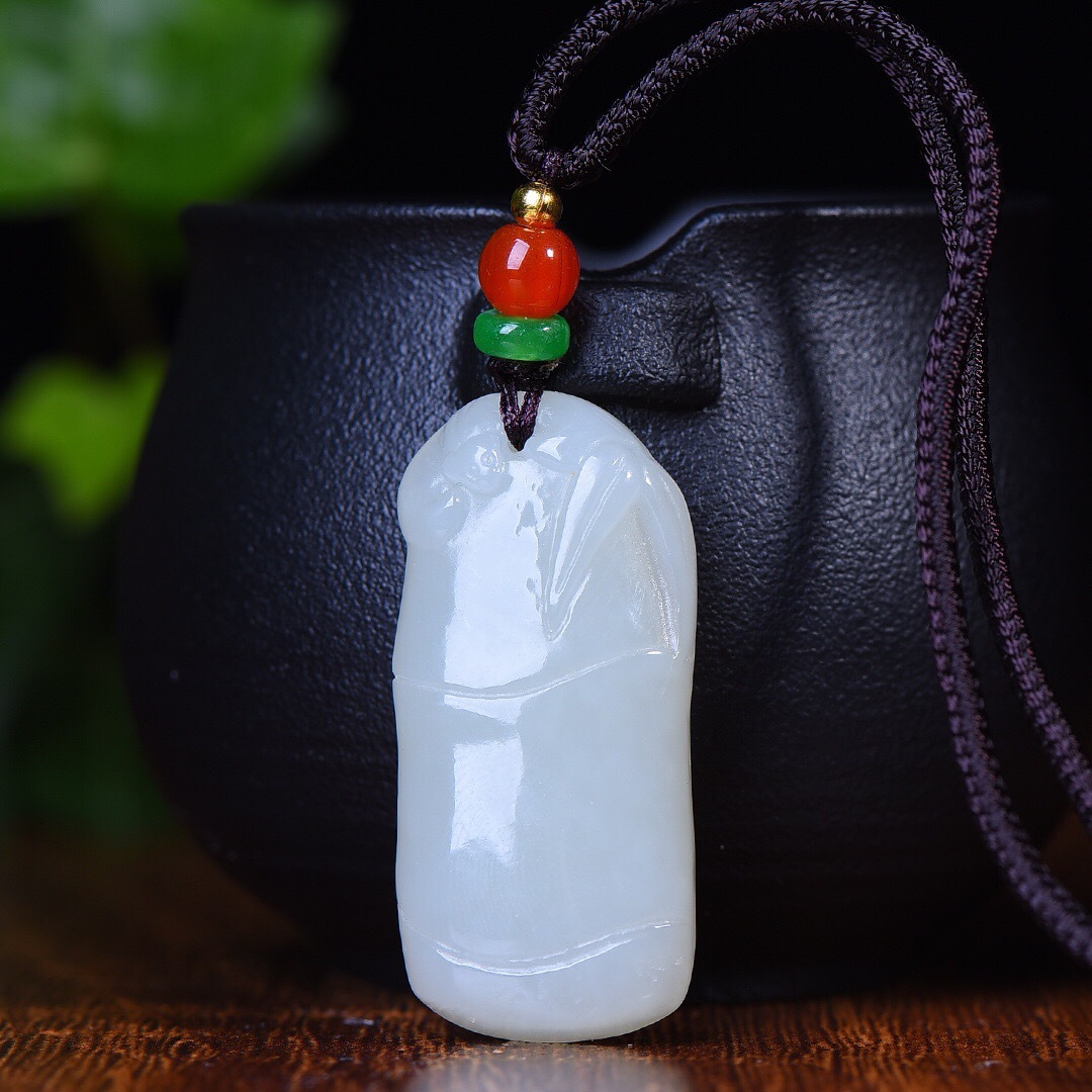 支持复检一件代发厂家直供和田白玉步步高升竹节竹子吊坠