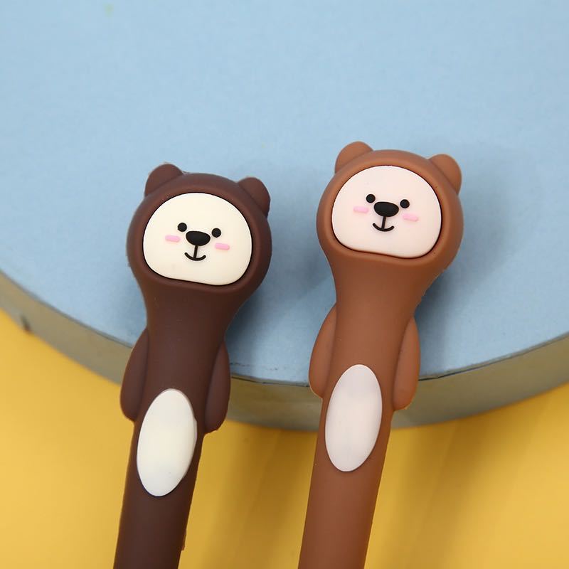 韩国文具zf2271硅胶可爱小熊中性笔卡通棕熊水笔熊仔学生速干笔批