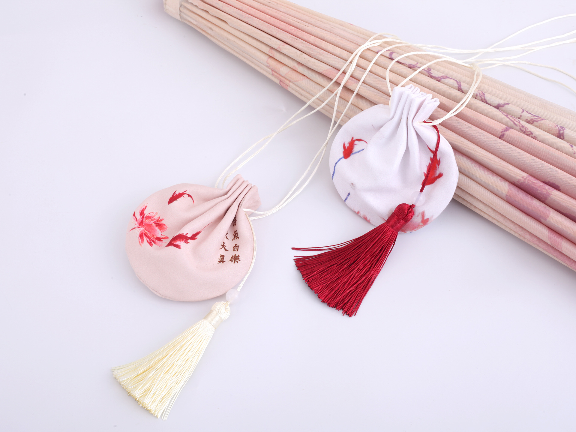 端午随身古风香包香囊袋 圆形绸缎车载汉服搭配荷包空袋锦囊包