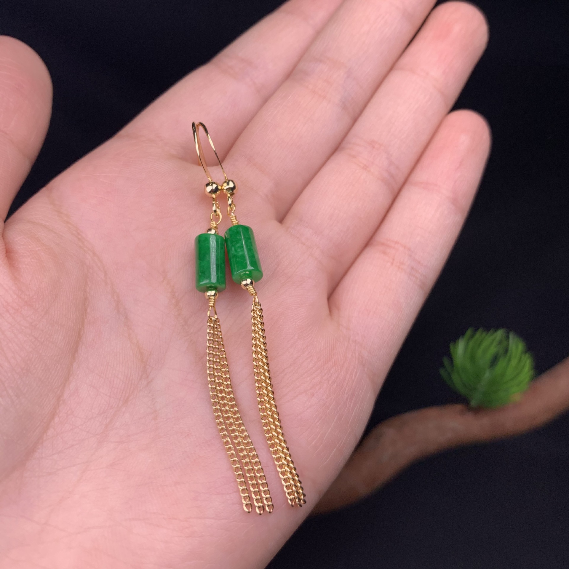 干青桶珠流苏耳坠