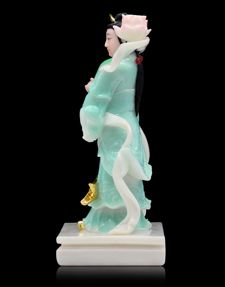 汉白玉何仙姑神像居家供奉保平安荷花仙子摆件八仙何仙姑佛像