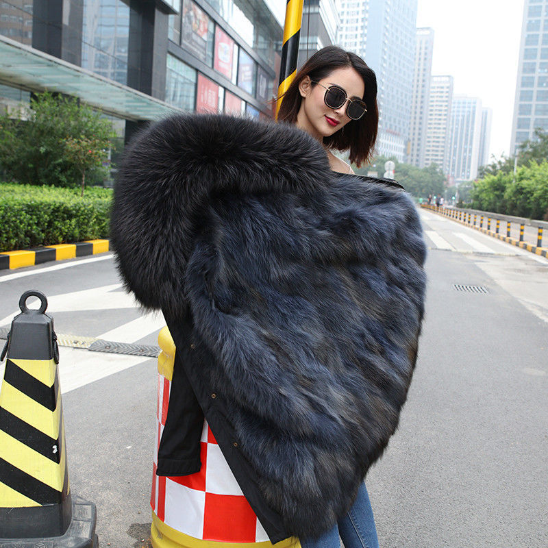2020新款海宁狐狸貉子毛内胆派克服女中长款冬款派克大衣皮外套