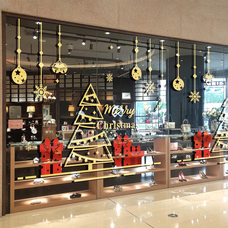 圣诞节装饰玻璃橱窗贴纸商场餐厅店面圣诞树雪花布置品窗花墙贴画