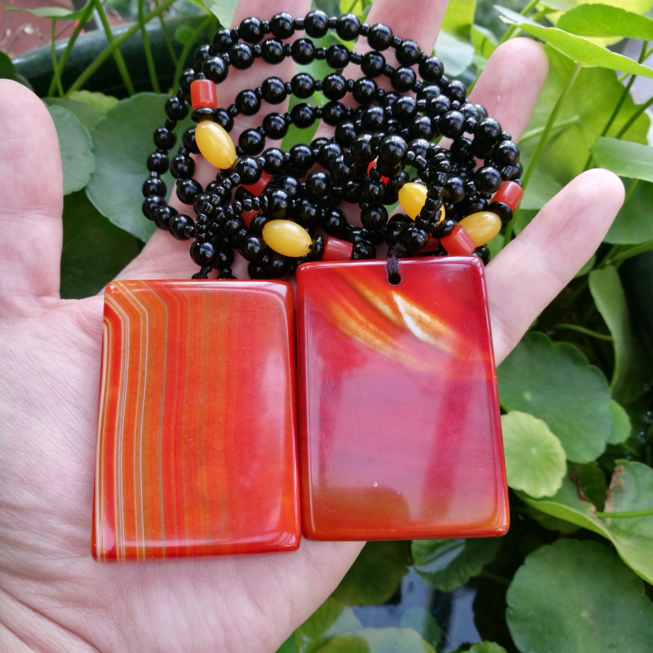 红玛瑙缠丝战国红玛瑙牌子方牌项链吊坠玛瑙无事牌毛衣链男