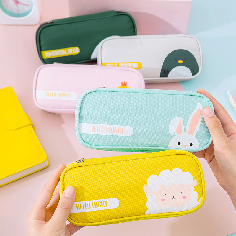 Creative Stationery Ins Elementary School Student Cute Simple Stationery Box Storage Pencil Bag Oxford Cloth Cartoon Pencil Case Wholesale