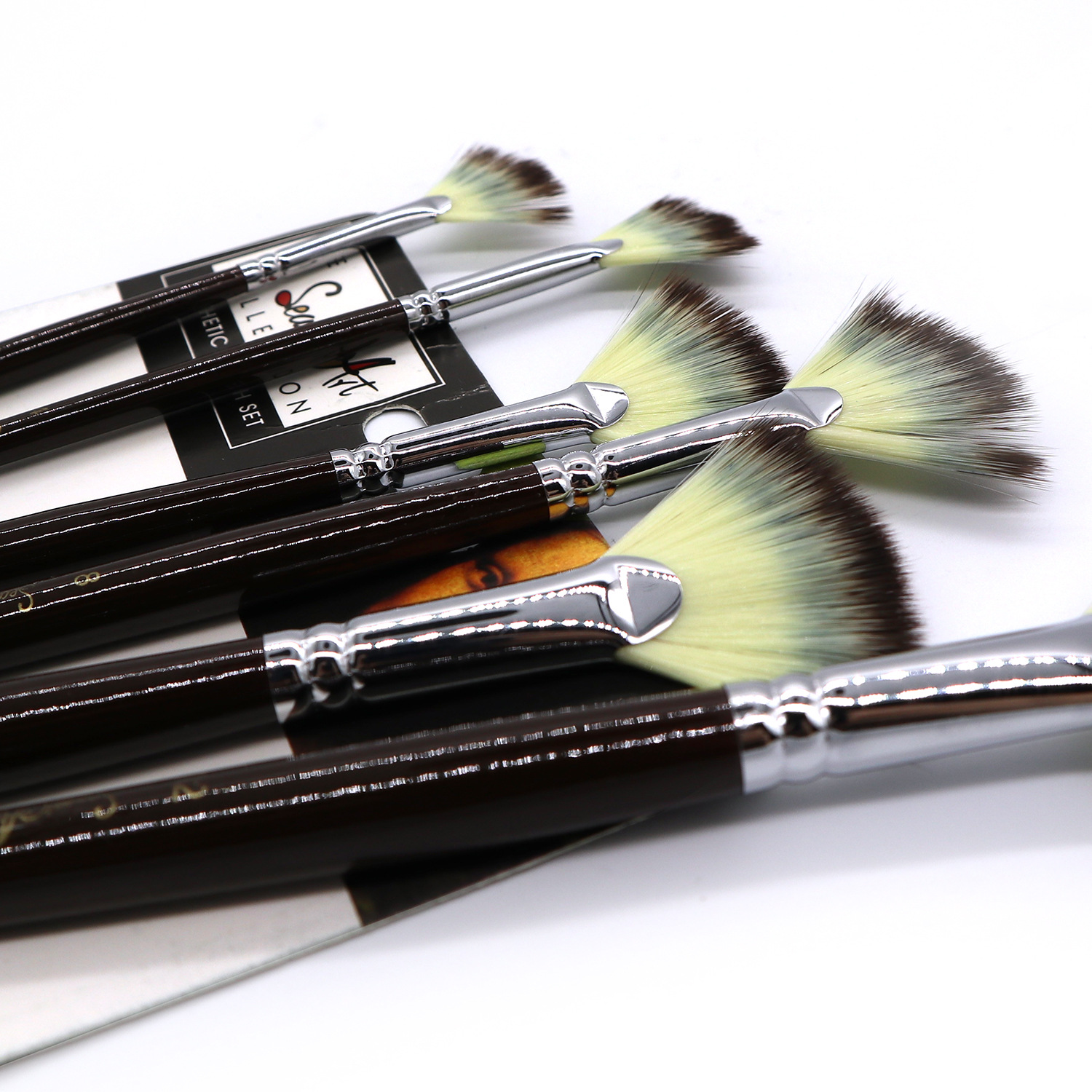 seamiart扇形6支装短杆尼龙毛画笔套装铜管丙烯水彩油画专业美术