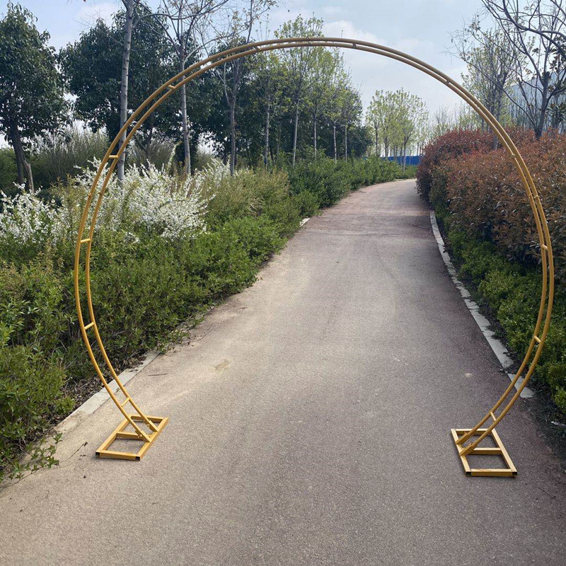 森系户外婚庆道具婚礼铁艺拱门圆形花门舞台背景半圆双杆圆弧花架