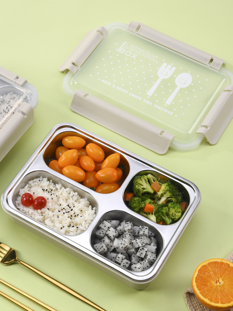 304 stainless steel insulated lunch box children primary school office worker portable separated compartment bento plate lunch box