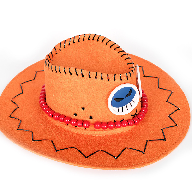 海贼草帽团四王艾斯帽子西部牛仔帽男女遮阳帽户外演出旅游鸡皮绒