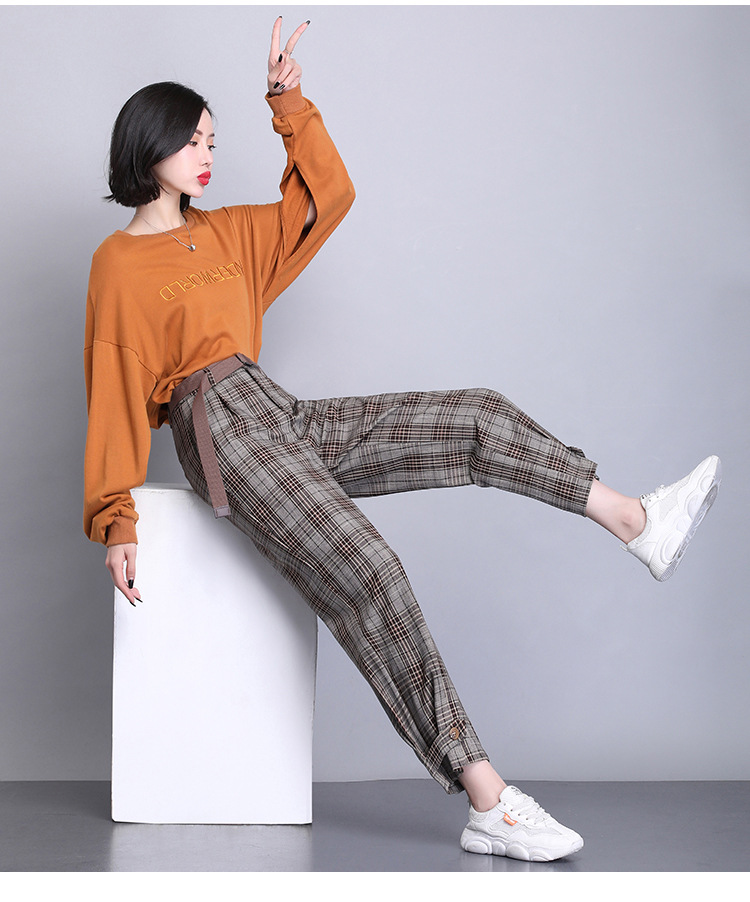 黑白格子裤女哈伦裤2020秋冬新款宽松垂感直筒休闲显瘦小脚萝卜裤