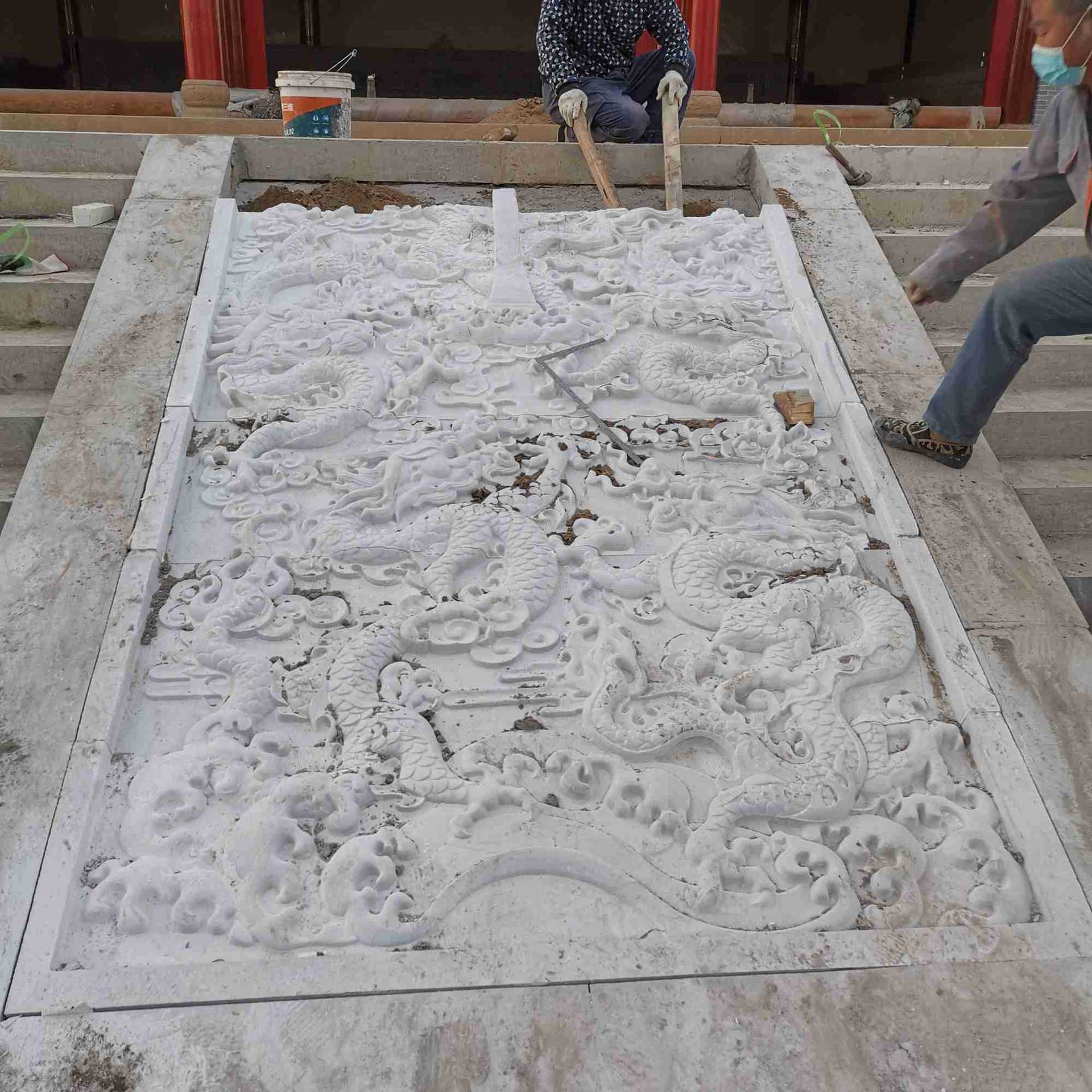 汉白玉双龙戏珠浮雕御道地雕五龙图庙宇广场地面园林铺地石