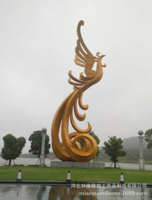 大型不锈钢雕塑抽象凤凰彩钢艺术品园林公园创意青铜景观摆件定制