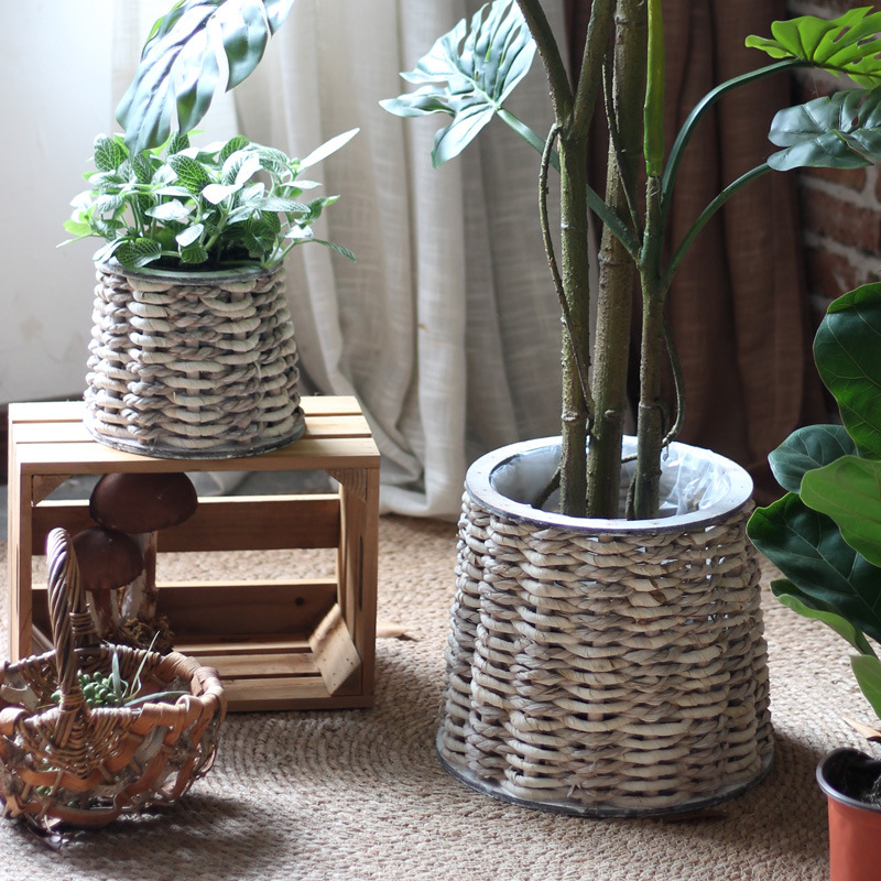 Retro Idyllic Handmade Straw Woven Flower Pot Green Plant Flower Basket Flower Device