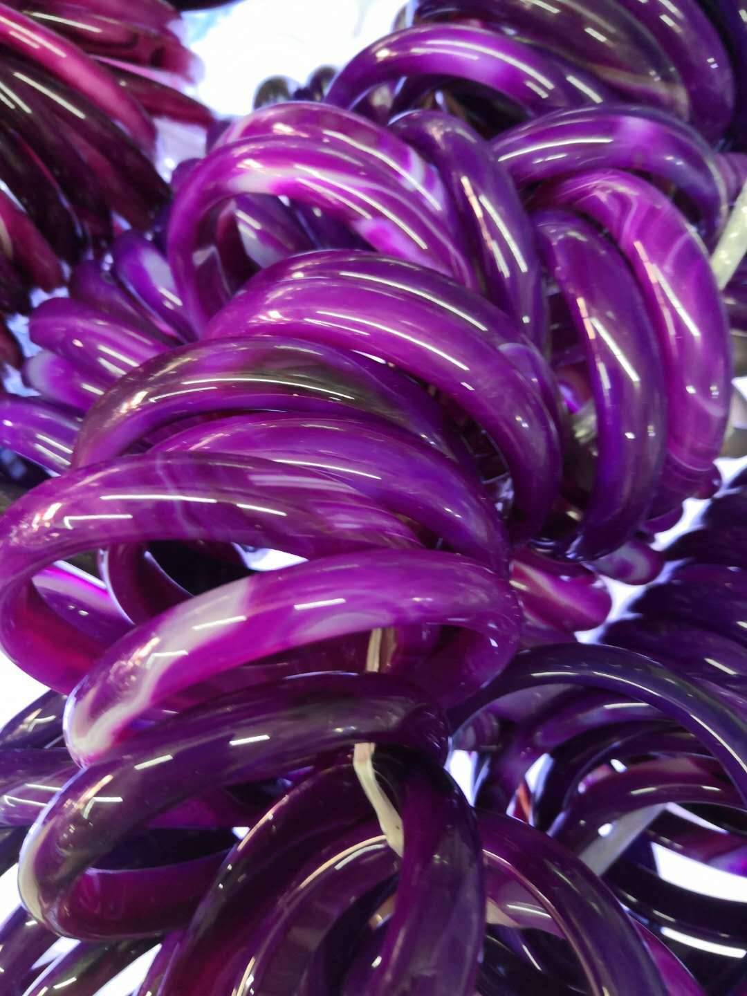 精美珠宝樱紫色圆条玛瑙手镯 时尚女民族风情紫玛瑙手镯批发