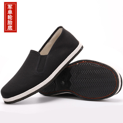 老北京布鞋男手工千层底休闲鞋工作开车鞋中老年爸爸轮胎底黑布鞋