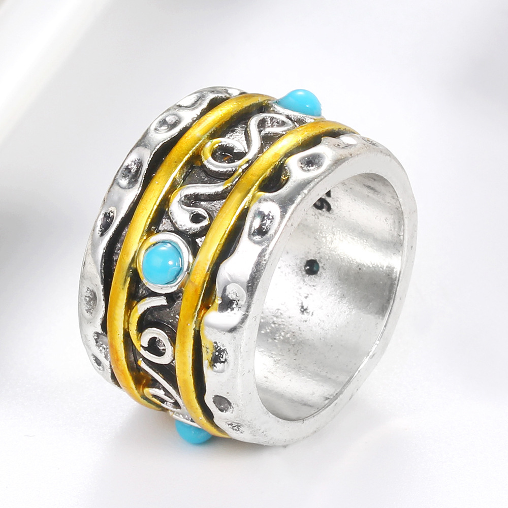 wish神秘朋克戒指批发 欧美复古镀双色大气时尚食指指环潮男戒指