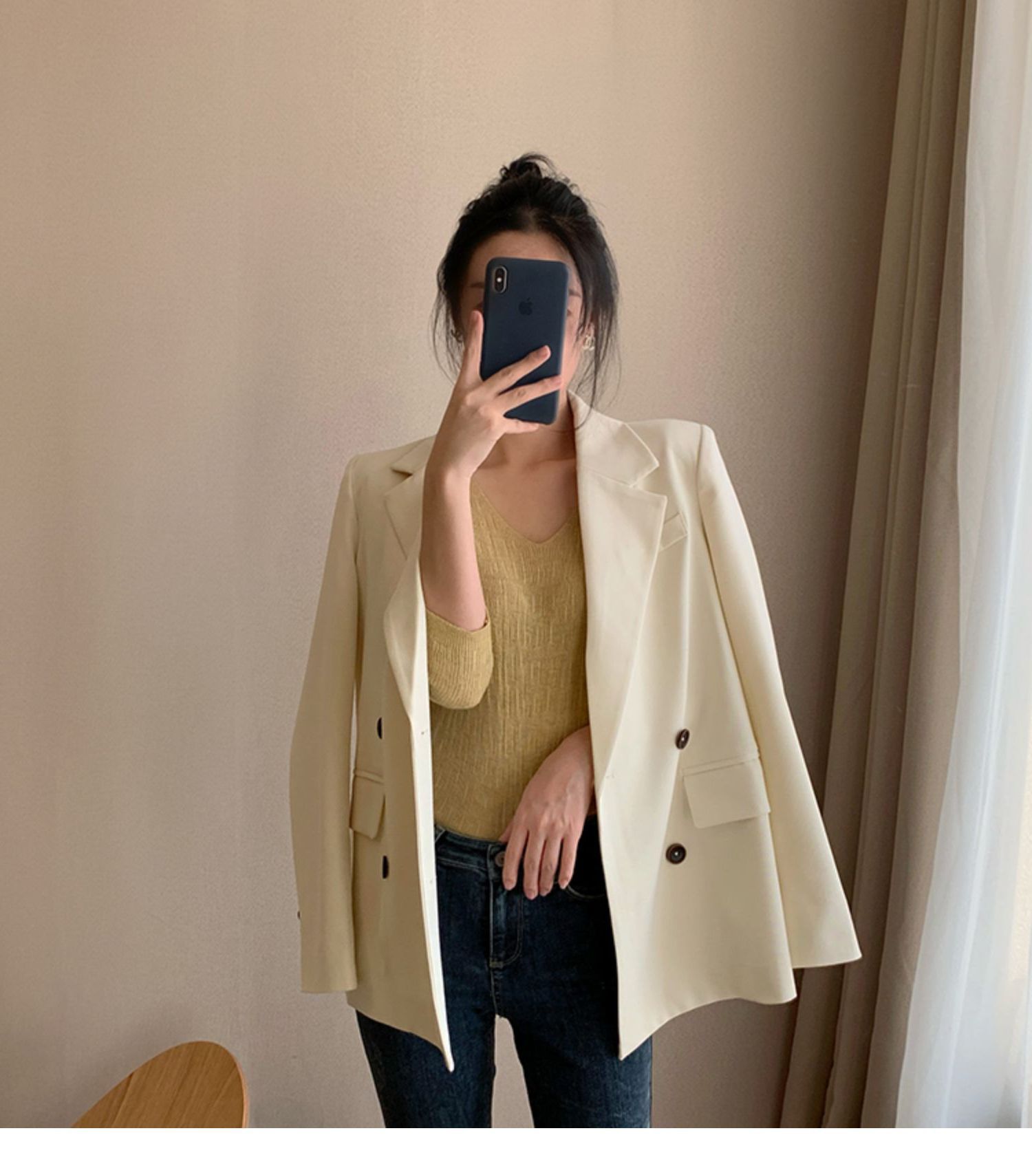 小个子秋装搭配 显高新款白色西装外套女气质修身西服女上衣5587