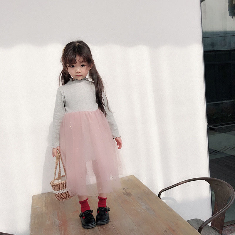 新款女童宝宝春秋连衣裙网红星空洋气拼接裙公主裙可爱小仙女裙