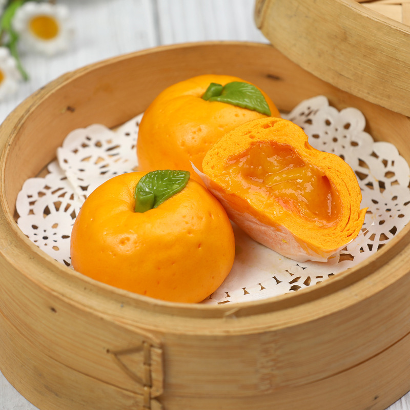象形桔子包果蔬卡通包香橙红豆馅包子儿童学生早餐纯手工食品营养