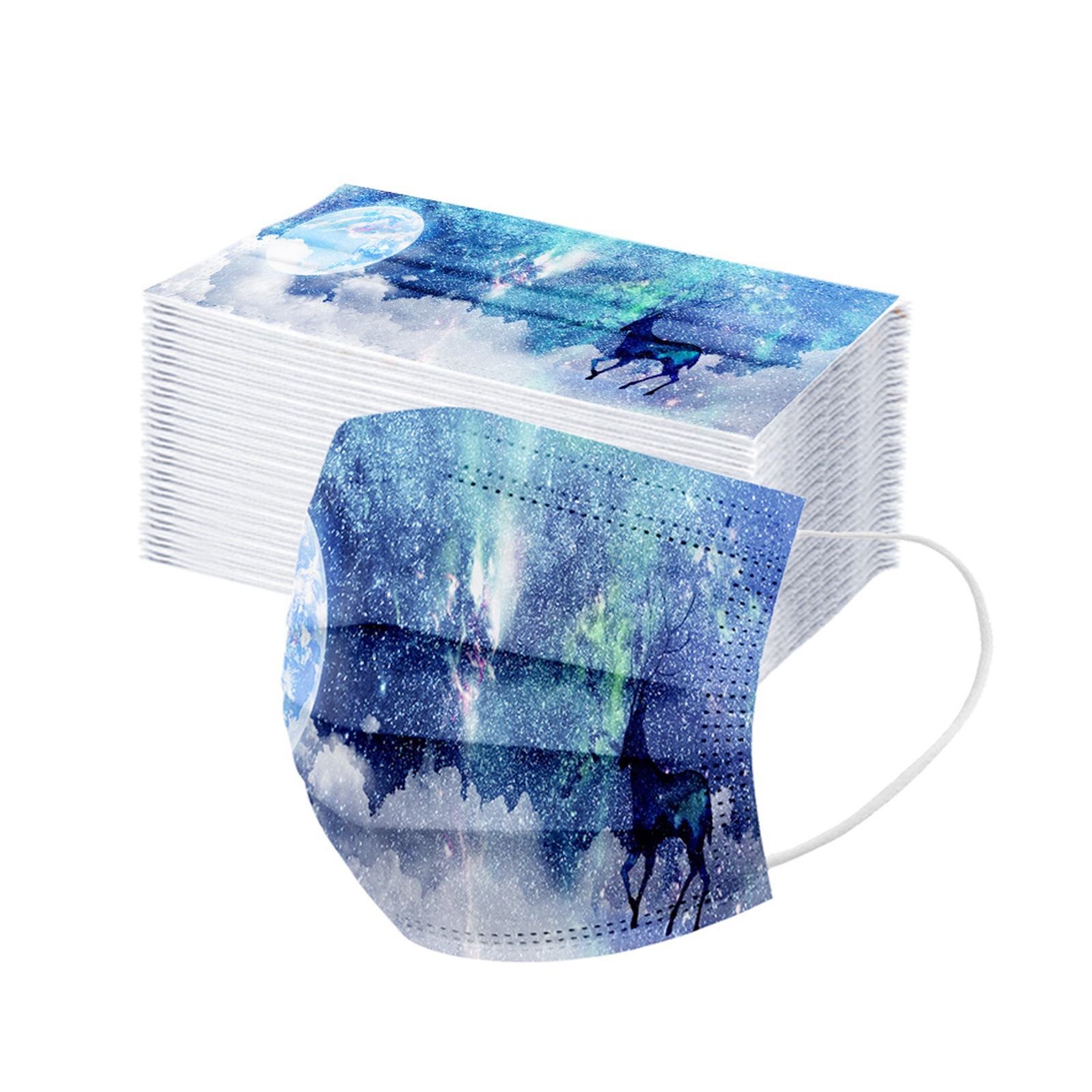 跨境新款印花扎染一次性水刺无纺布三层防护过滤含熔喷布成人口罩