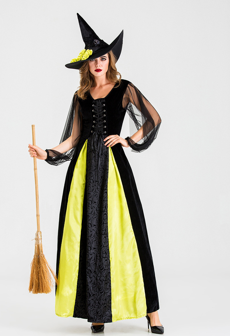新款分码万圣节女巫服装 成人角色扮演halloween绿黑巫婆演出服采购