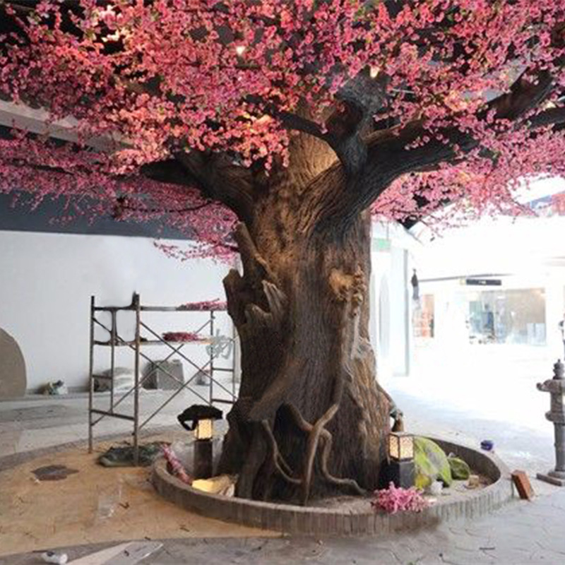广州厂家定做户外防风抗紫外线大型商场 仿真塑料桃花樱花 水泥树