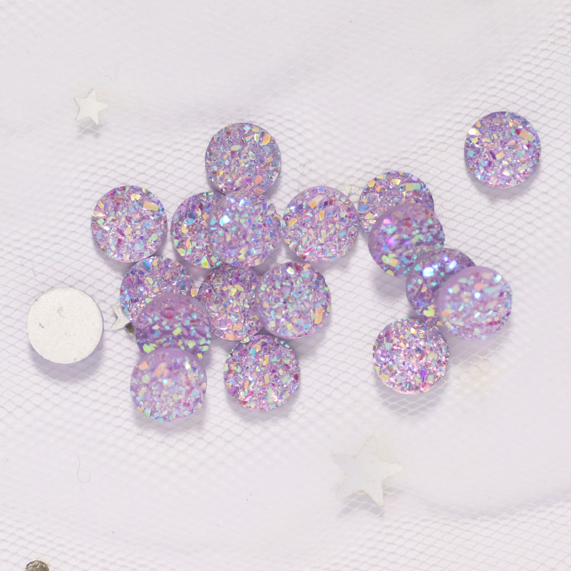 round Flat Resin Drill Starry Ore Concave Convex Ear Studs Necklace Accessories Diy Jewelry Accessories