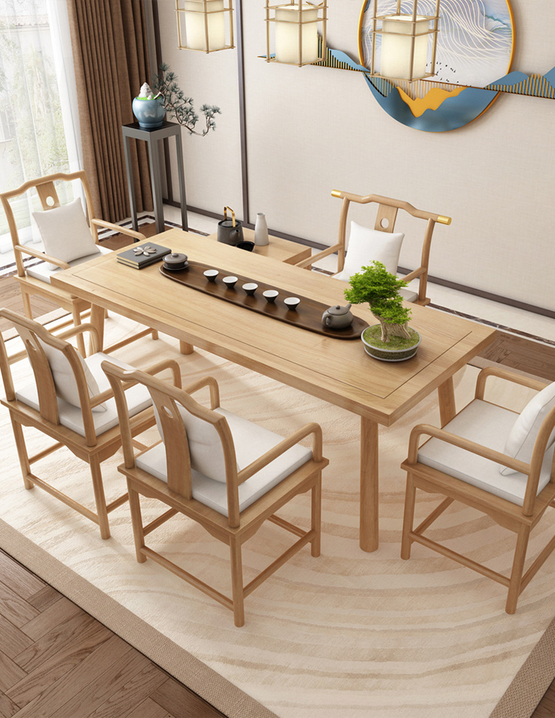 新中式原木茶桌椅组合 家用客厅仿古泡茶桌 功夫禅意茶台实木茶桌