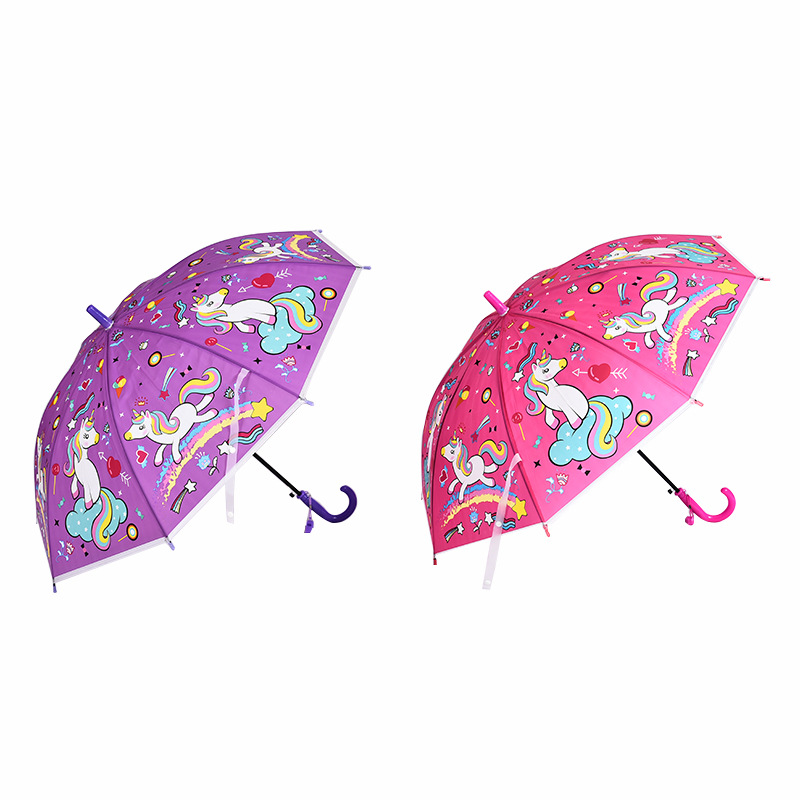 Children's Umbrella Unicorn Cartoon Pattern Printing Logo Children's Day Gifts Sun Protection Rain Proof Automatic Long Umbrella Curved Handle