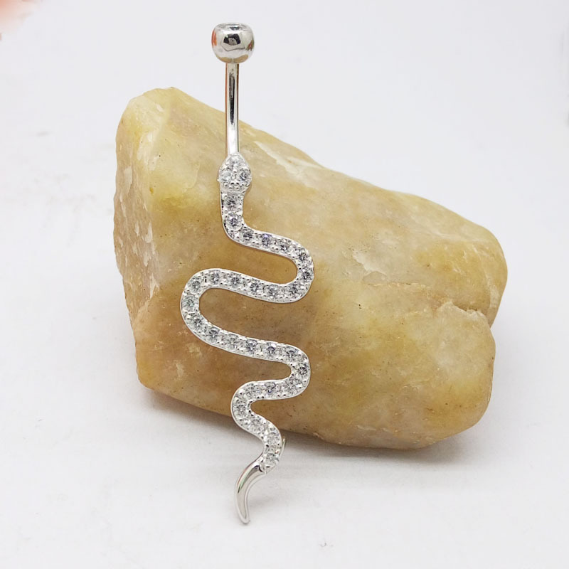 925纯银脐环不过敏养脐洞肚脐扣粗针短针长针肚脐环生肖蛇肚脐钉