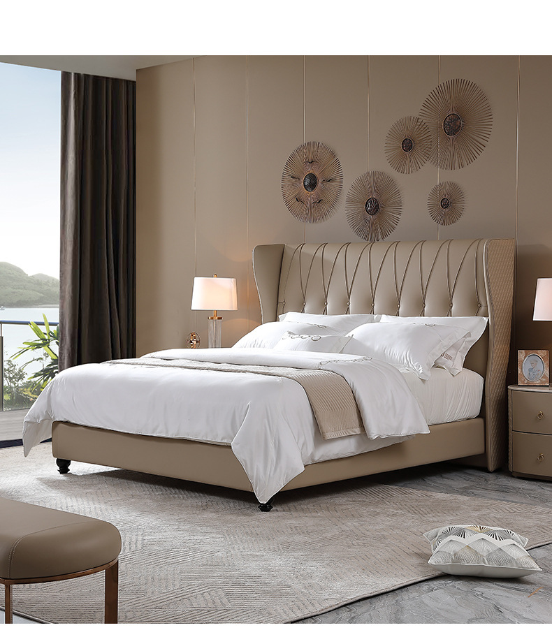 布凡迪轻奢皮床现代简约真皮8627软包床主卧皮艺婚床1.8卧室1.