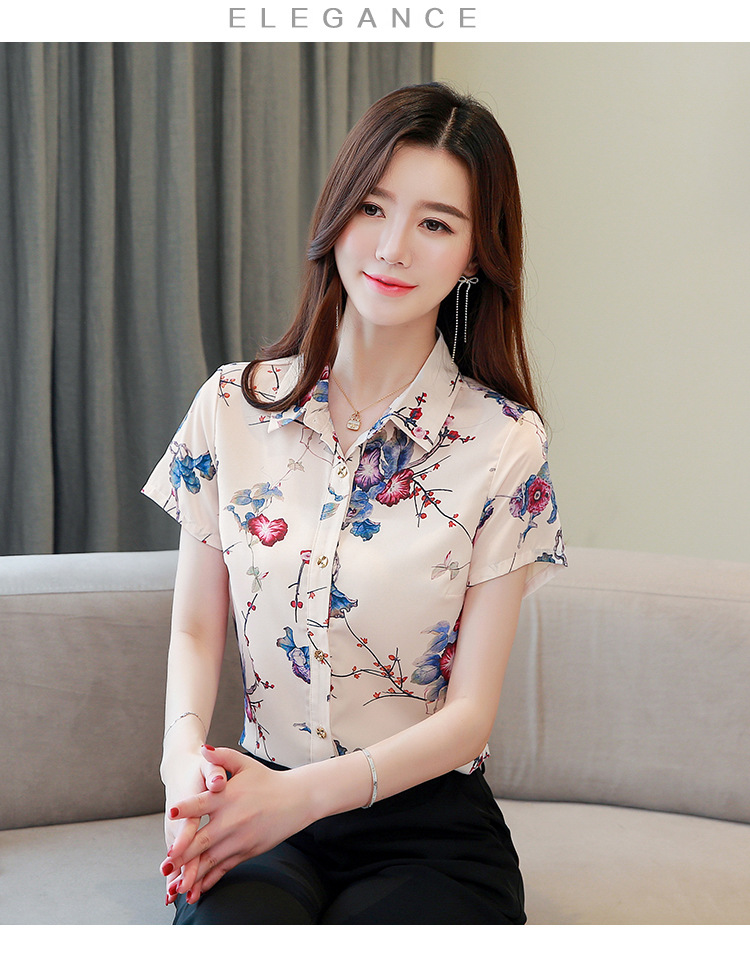 桑蚕丝衬衫女短袖真丝洋气印花气质复古时尚花衬衣杭州丝绸上衣