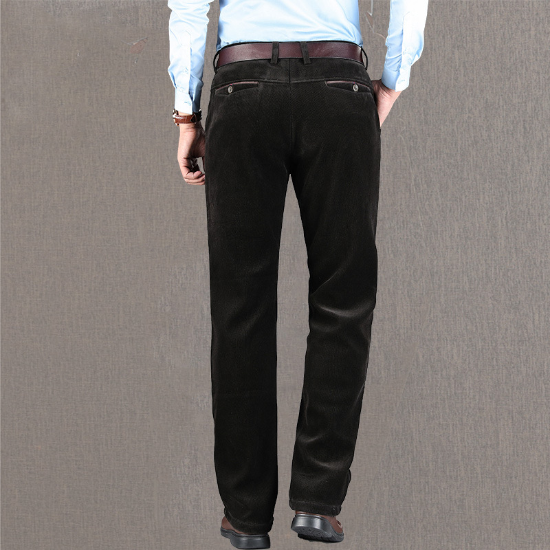 冬季加绒灯芯绒裤子男中老年人休闲宽松爸爸装加厚保暖男裤条绒裤