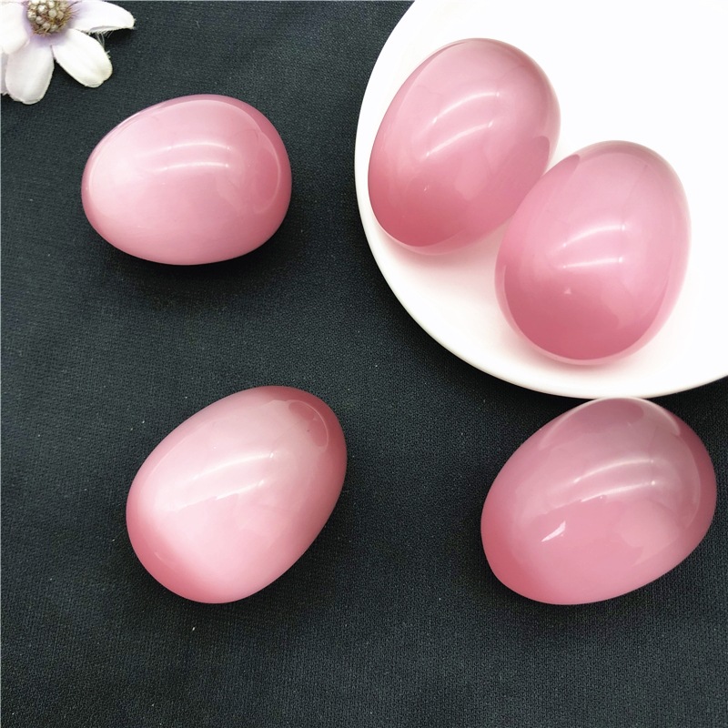 粉色猫眼石鸡蛋手把玩能量石原石矿石标本红黄蓝绿猫眼石水晶摆件