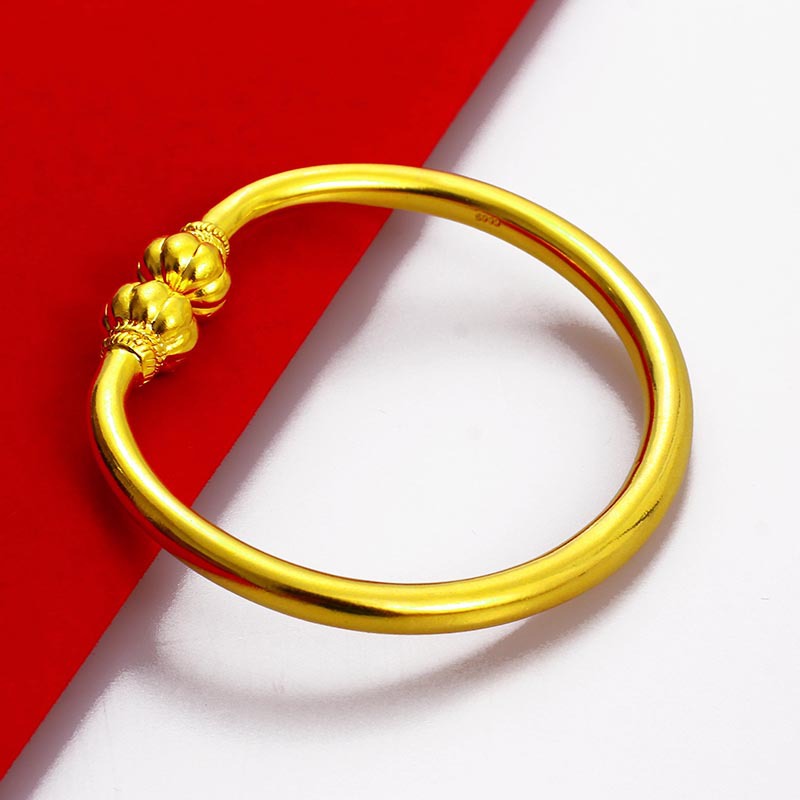 黄金手镯9999纯金包纯银南瓜头手镯实心开口镯子手环小众设计首饰