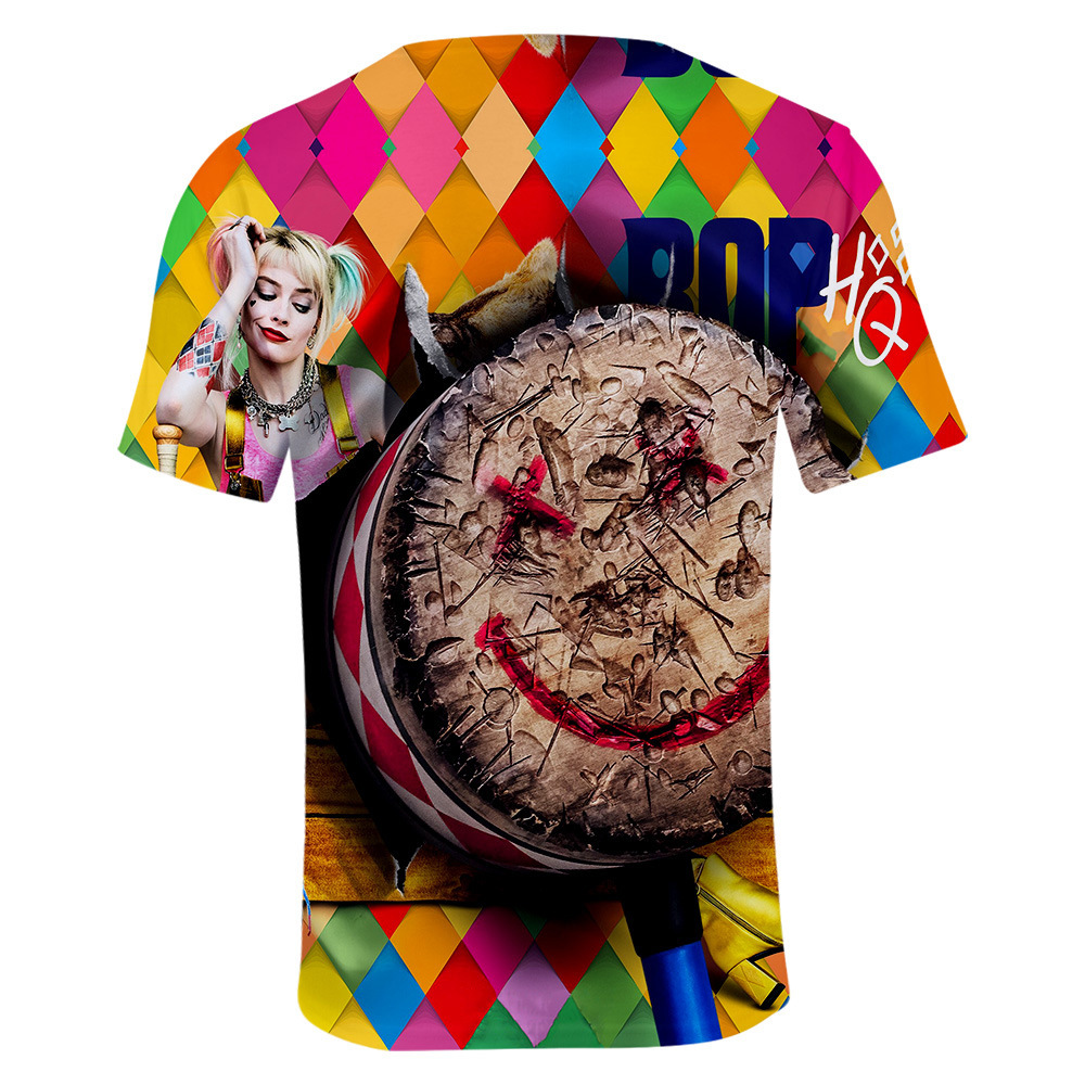 跨境新款短袖cos paly猛禽小队小丑女哈莉奎因3d数码印花潮流t恤