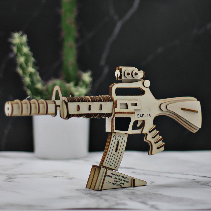 地摊跨境3d立体拼图手工木质拼装枪模型益智diy创意玩具儿童礼物