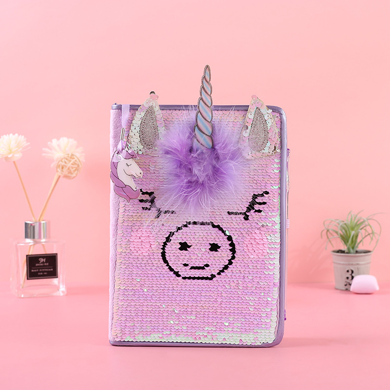 Cute Unicorn Plush Sequins Notebook Printing Sequins Hand Account Stationery Girl Heart Diary Customized Custom