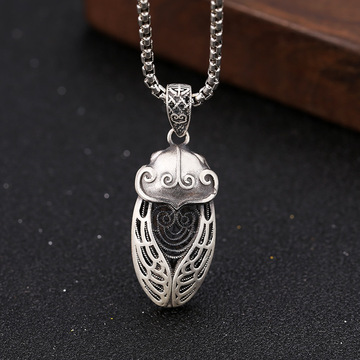 s925纯银饰品男士复古个性泰银韩版时尚潮流秋蝉男女款项链吊坠