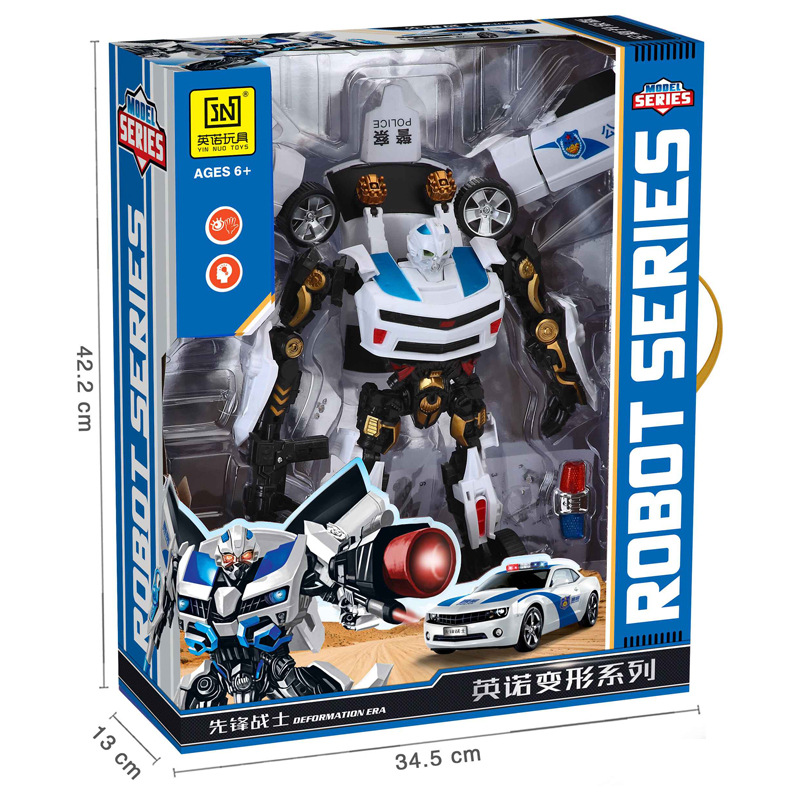 儿童变形玩具666-16亲子互动动漫机器人公仔模型变身警察车