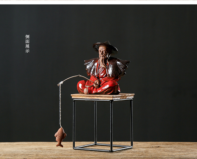 姜太公钓鱼摆件渔翁垂钓家居风水招财工艺品办公室老头人物摆设