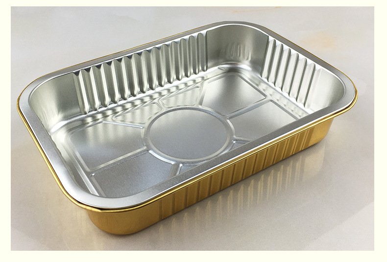 方形金色铝箔盒580ml外卖打包盒一次性锡纸盒可热封保温餐盒厂家