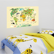 85*124cm卡通世界地图墙贴欧美家居儿童房环保装饰贴纸WM001-004