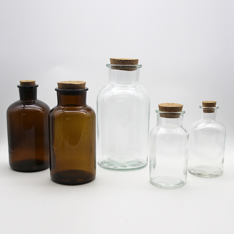 香料瓶玻璃透明广口瓶木塞密封中药瓶子棕色避光燕窝咖啡豆玻璃瓶