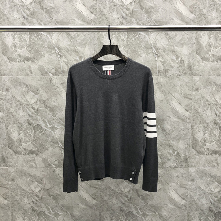 tb四杠后织带圆领休闲羊绒毛衣 男女情侣