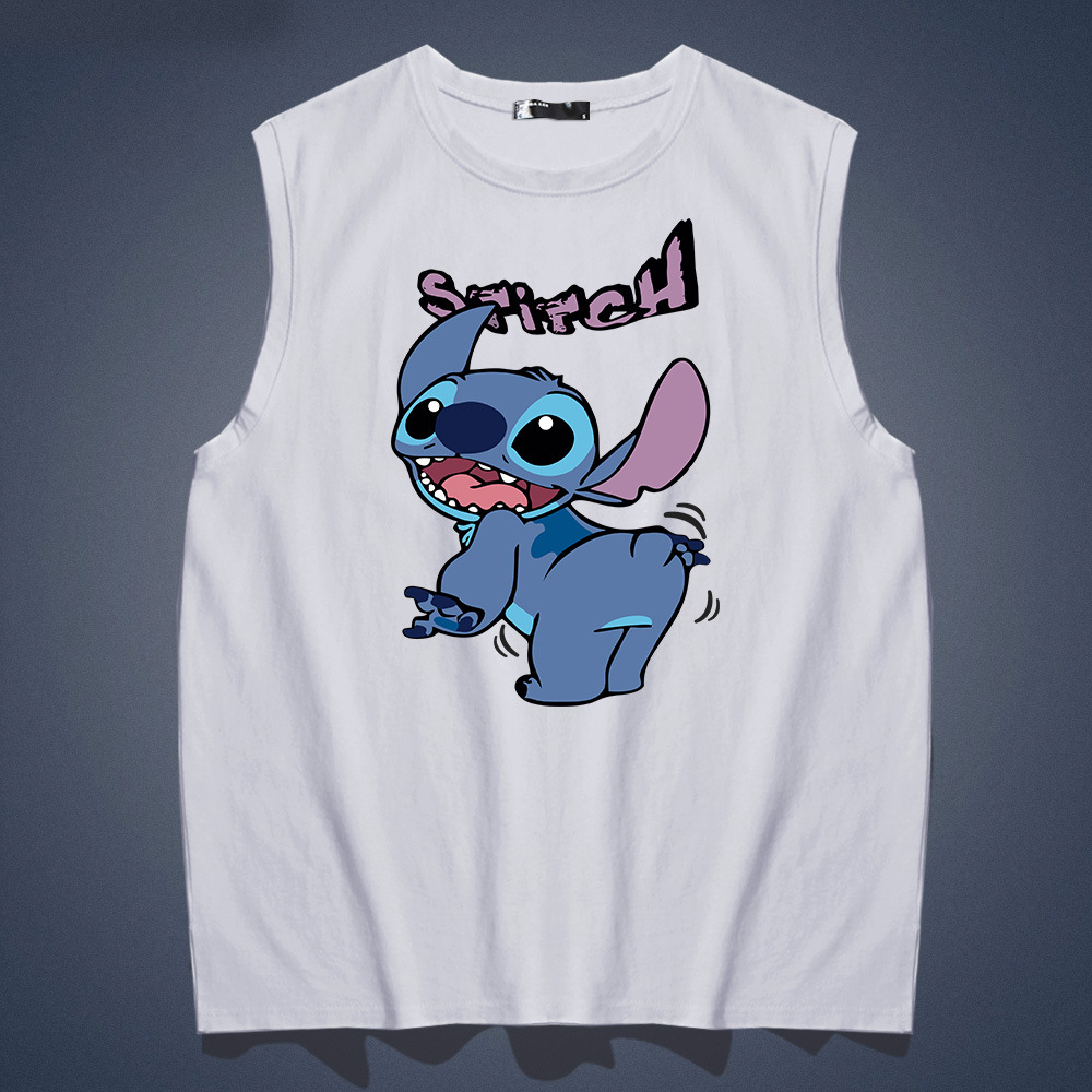 史迪仔联名背心男潮夏欧美卡通动漫宽松纯棉打底衫情侣装无袖t恤